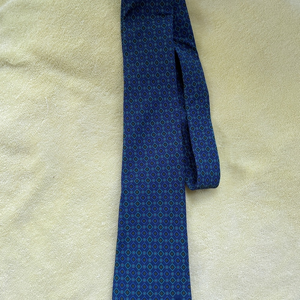 Nina Ricci Navy and Green Geometric Tie